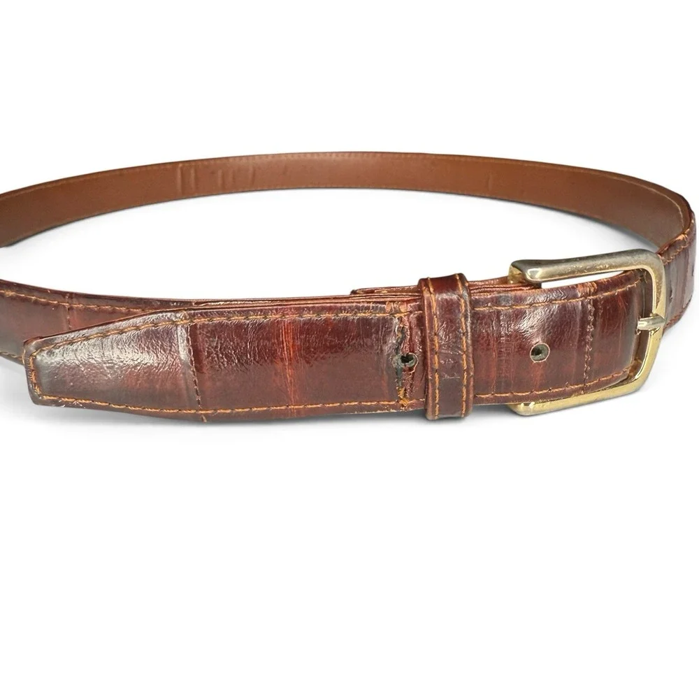 Vintage Genuine EEL SKIN Belt Brown Cognac Red Size 36 Made in Korea